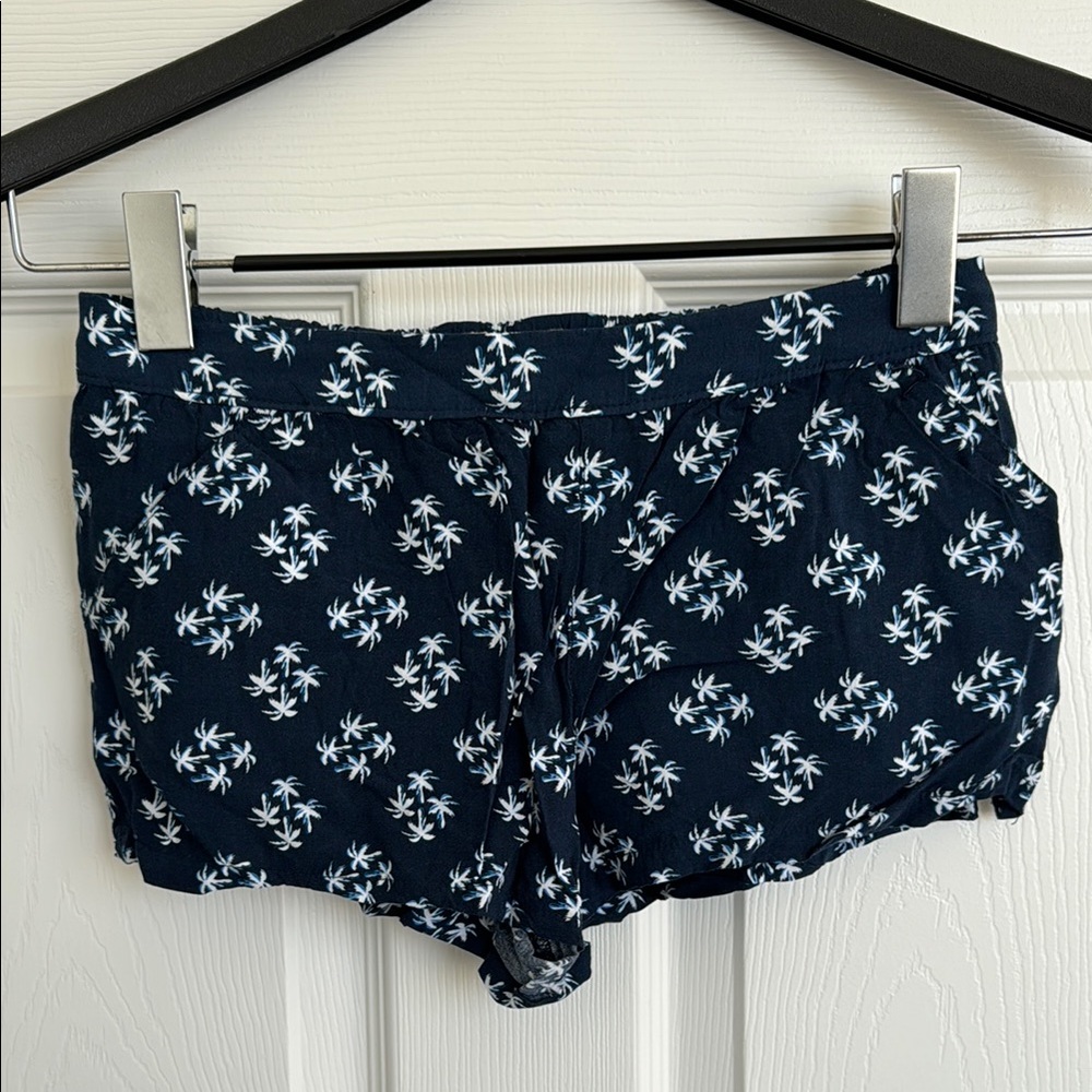 Hollister Micro Mini Navy Palm Tree Print Soft Lightweight Shorts with Pockets